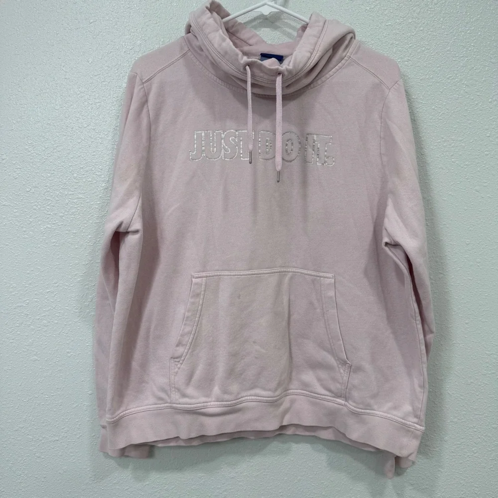 Nike Just Do It Cowl‎ Neck Hoodie Pink Glitter Graphic Pullover XL